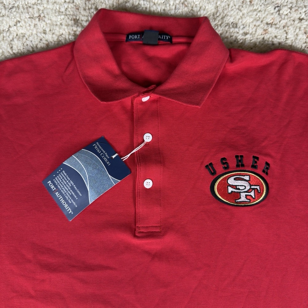 NWT San Francisco 49ers Usher Men's Red Polo Size XL 100% Pima Cotton